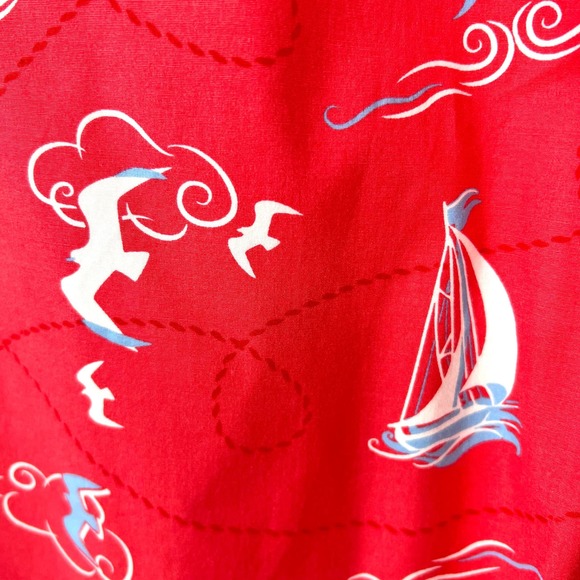 LL Bean Women Large Long Sleeve Coral Pink Birds Ocean Sailing Blouse Shirt Top - Picture 4 of 8